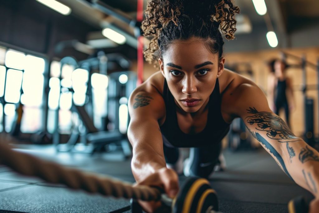 Mulher fazendo exercícios na Ribeirão Preto Academia.